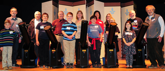 Annual Telescope Awards Program. Previous Striking Sparks telescope winners, sponsors, mentors and teachers. Photo by Len Nelson.