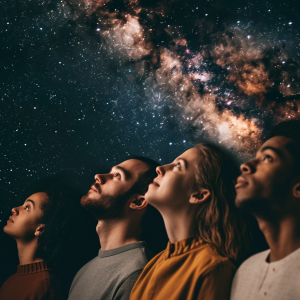People looking up at the Milky Way