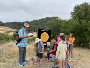 Students with a docent on the Planet Walk Trail.